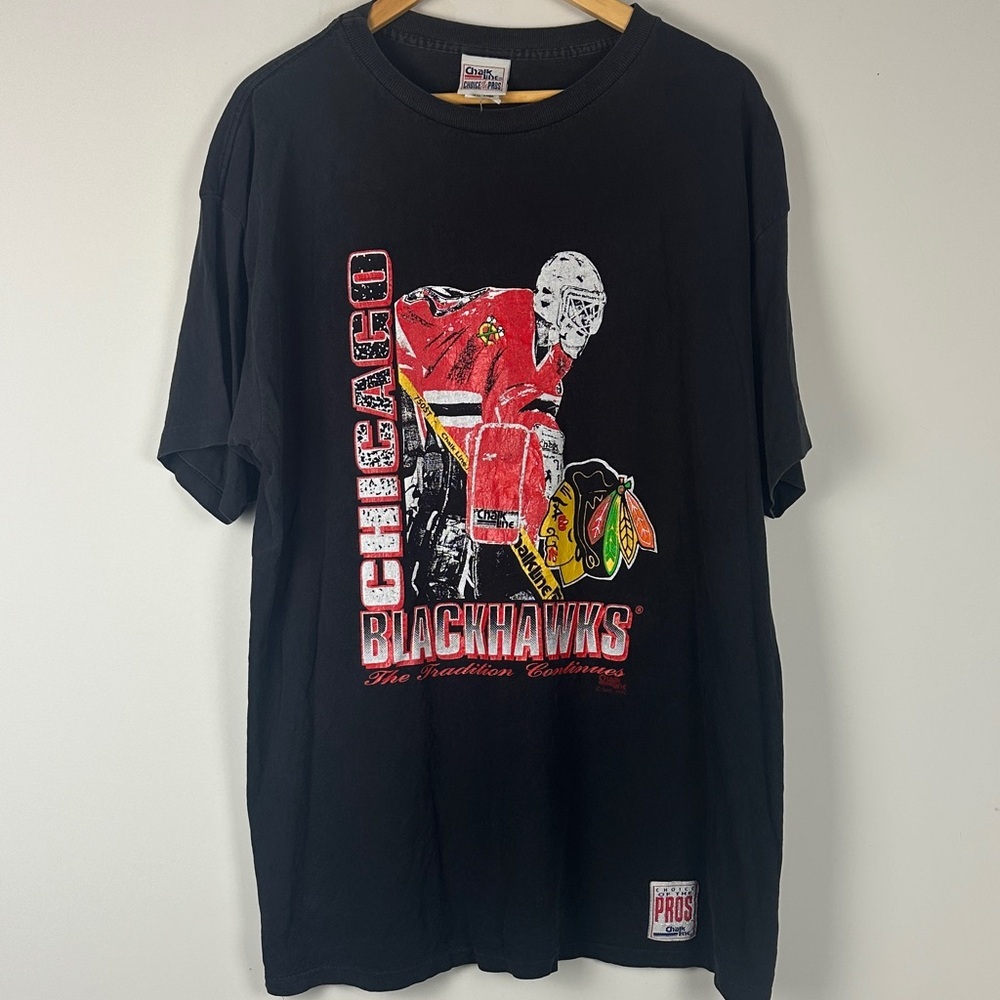 Vintage 90s NHL Chicago Blackhawks Graphic Tee - Chalkline, Size XL